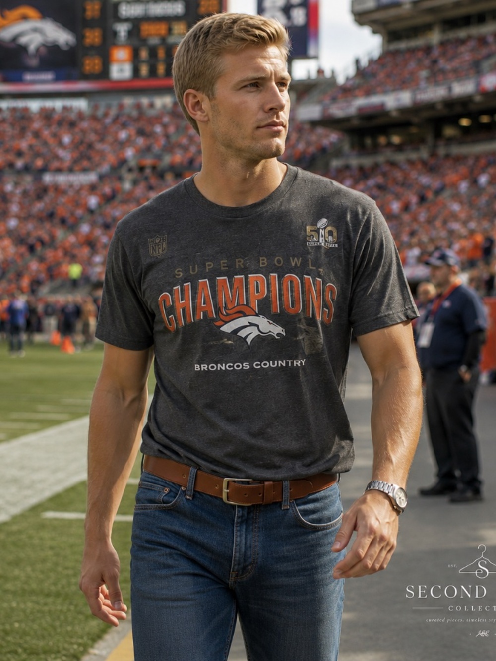 Denver Broncos T-shirt NFL Super Bowl 50 Champions Unisex Dark Gray Size L